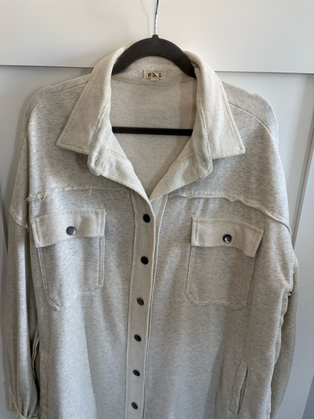 POL Cream Button-Front Oversized Shacket - Picture 3 of 5